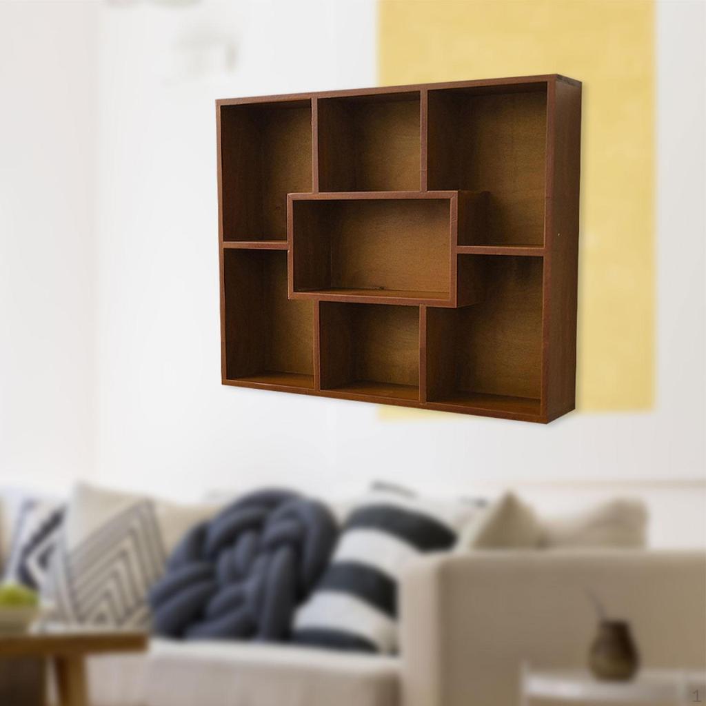 , Elegant Wooden Wall Shelf with 7 Compartments for Storage in The Office And at Home.