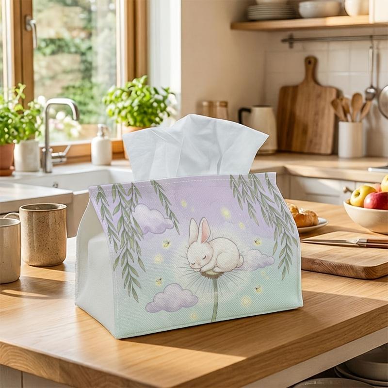 1pc Whimsical Nature Tissue Box - Multi-Functional Napkin Dispenser, Two Sizes Available Made of Durable Polyester, Decorated with Rabbit Dandelion, S