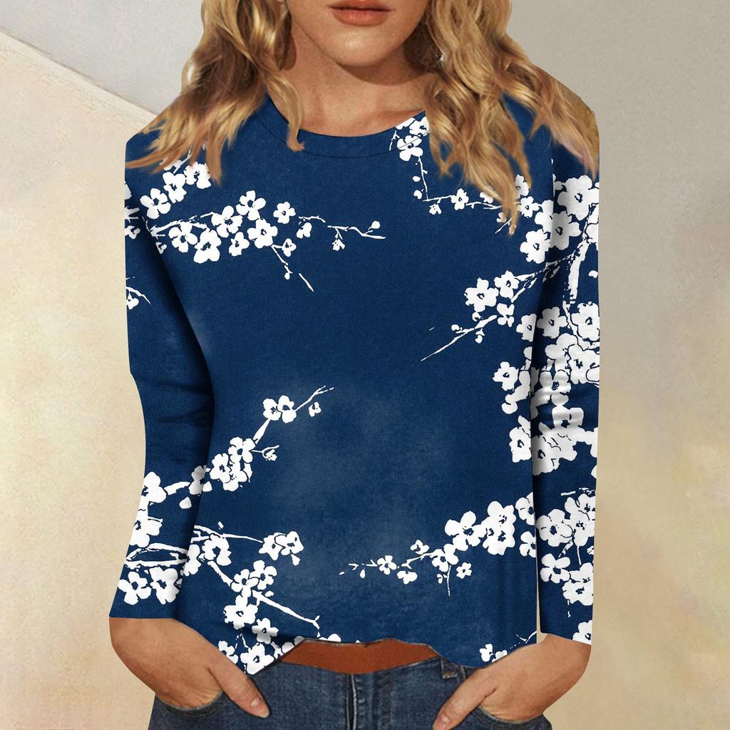 Camicie a maniche lunghe da donna T-shirt grafiche con stampa carina camicette Casual taglie forti Top basic Pullover