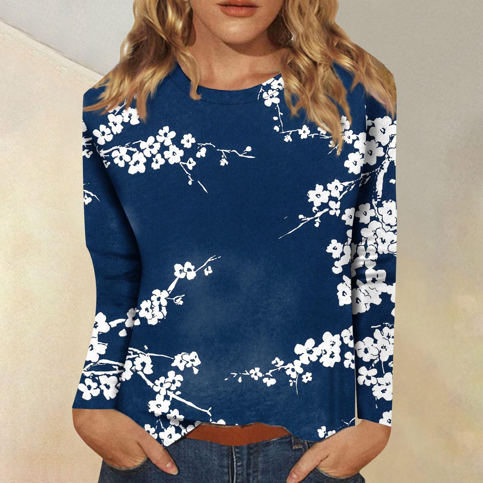 

Жіночі сорочки з довгим рукавом. Трійники з милим принтом. Блузки. Повсякденні топи. Пуловери. XXL Темно-синій