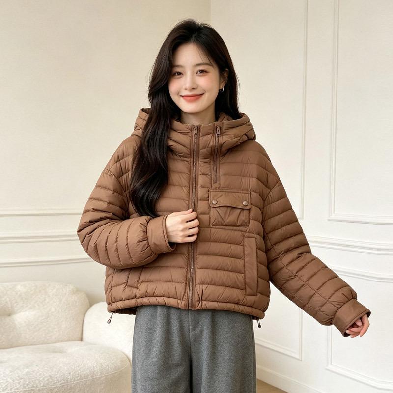 Down jacket women's short winter new fashion literary hooded new Chinese light and warm white duck down bread jacket