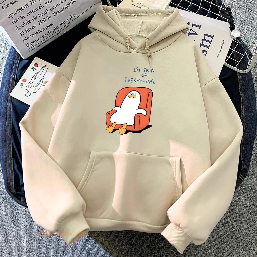 Autumn Winter Fashion Comfortable Warm Long Sleeved Pullover Hoodie Funny Duck Cartoon Printed Casual Sports Loose Women's Hoodies