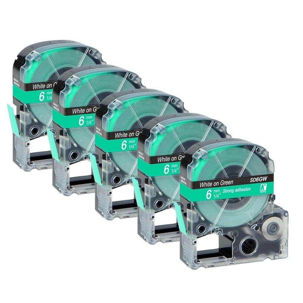 5 Packungen 6 mm mehrfarbige Etiketten, kompatibles Epson-Etikettenband SS6KW LC-2WBN9 SC6YW SC6BW SC6RW für Kingjim Epson-Drucker LW300 LW400