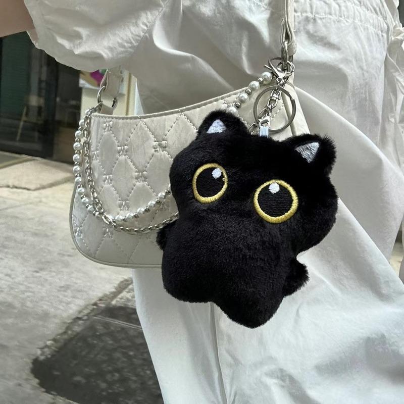 13CM Cute Black Cat Plush Toy Doll Small Pendant Cuddly Pillow Cushion Ins Black Cat Plush Toy Doll for Boy Girl Brithday Gifts