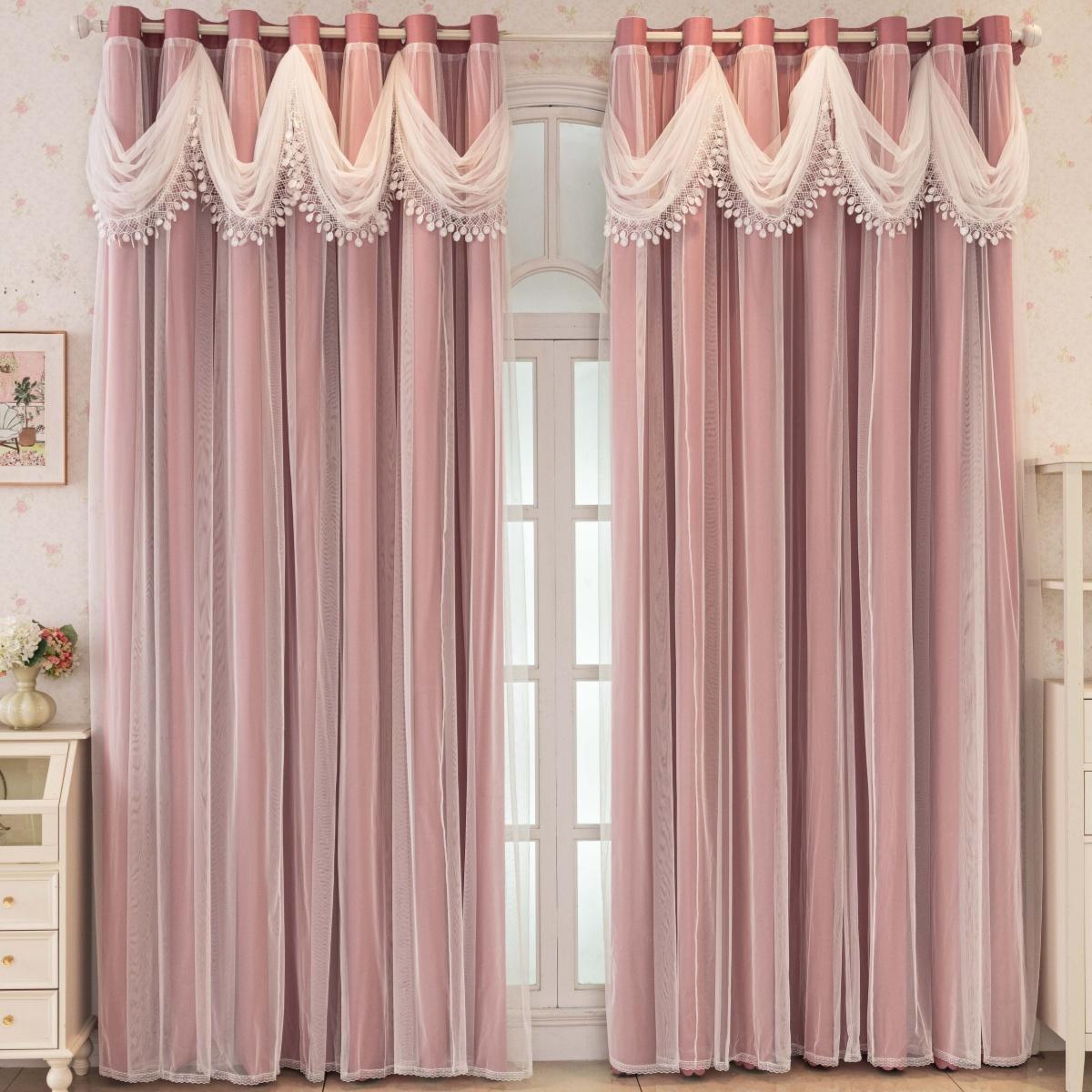 Moderne Minimalistische Verduisteringsgordijnen, 1 Stuk Golvend Patroon Gordijn Hoofdband, Volledig Lichtblokkerende Dubbellaagse Gordijnen voor Woonkamer W100xH200cm&Grommet Top roze