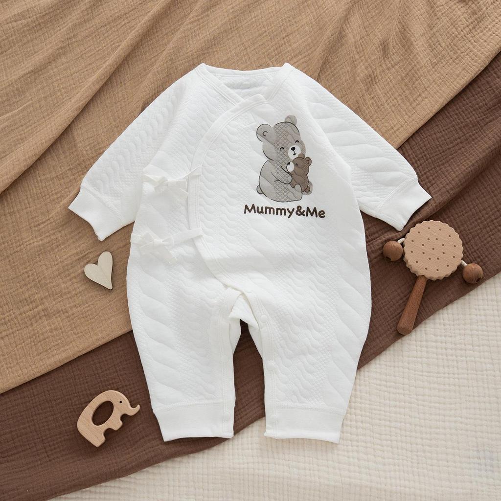 Infant Quilted Cotton Romper: Autumn-Winter, Warm Three-Layer Design, Size 90, Stylish & Cozy