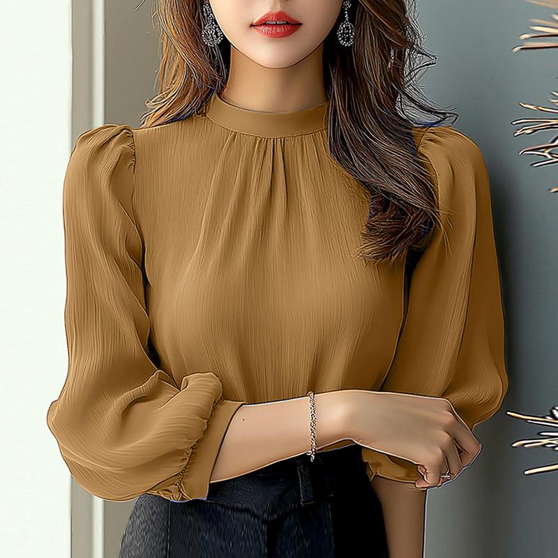 ZANZEA Dámská ležérní halenka s vysokým stojáčkem, volného střihu, jednobarevná, s 3/4 rukávem