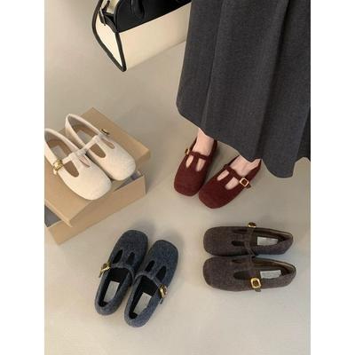 Flat Bottom Shallow Mouth Single Shoes Mary Jane Mao Mao Shoes Autumn Gray Doudou Shoes