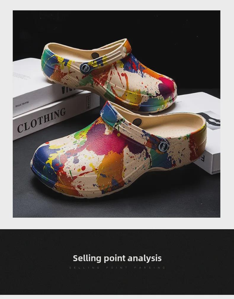 Herren Sommer Strandsandalen mit geschlossener Zehenpartie und Print – Sportliche Hausschuhe für Zuhause und den Strand