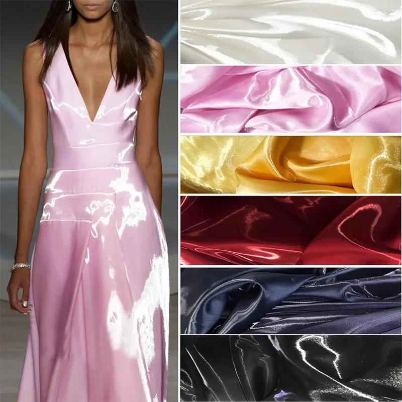 150Cm Wide Luxury Glossy Metallic Liquid Satin Fabric Galaxy Shiny Cloth Crafts for Fashion Designer Show Dress Comfort Material