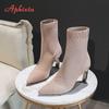 Fashion Aphixta Metal Blade Heels Socks Boots Women Stretch Fabric Elastic Stilettos Heel Pointed Toe Ankle Boots Shoes Woman Boats
