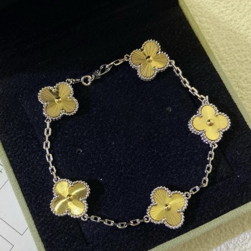 Hochwertiges Kleeblattarmband für Damen Fünf-Blüten-Armband mit natürlichem weißen Perlmutt und rotem Karneol