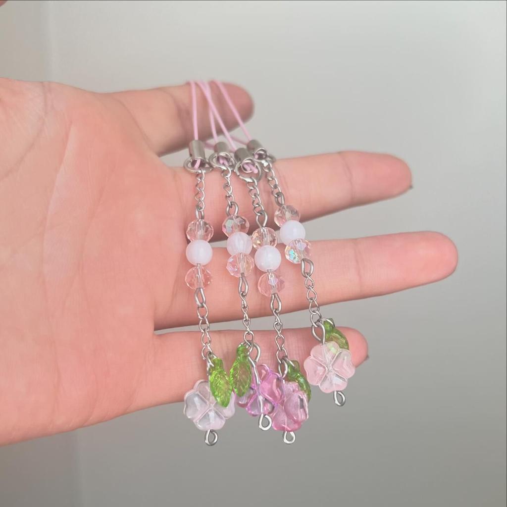 Sweet Phone Chain Strap Lanyard Four Leaves Grass Pendant Phone Charm Hangings Decoration Cute Phone Accessories