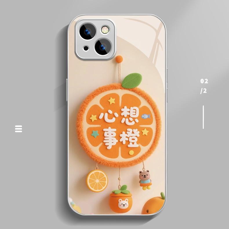 

Xinxiangshi Orange for Apple 16promax Mobile Phone Case for IPhone15/14 New Cartoon 13 Glass Case For Apple 6/6S