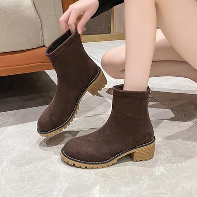 Fashion 2024 Autumn New Women's Ankle Boots Fashion Faux Suede Square Heels Booties Woman Solid Color Zipper Casual Botas Mujer