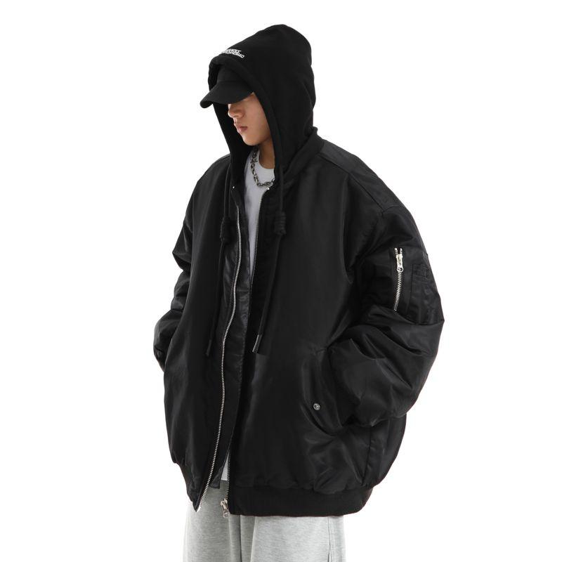 American-Style Trendy Oversized Hooded Baseball Jacket Cotton Coat for Men, Winter 2025 New Loose Thickened Cotton Jacket