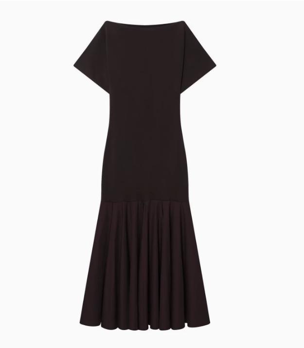 

European American Women s Fashion: Solid Color Boat Neck Short Sleeve Patchwork Dress Extra Small темный кофе