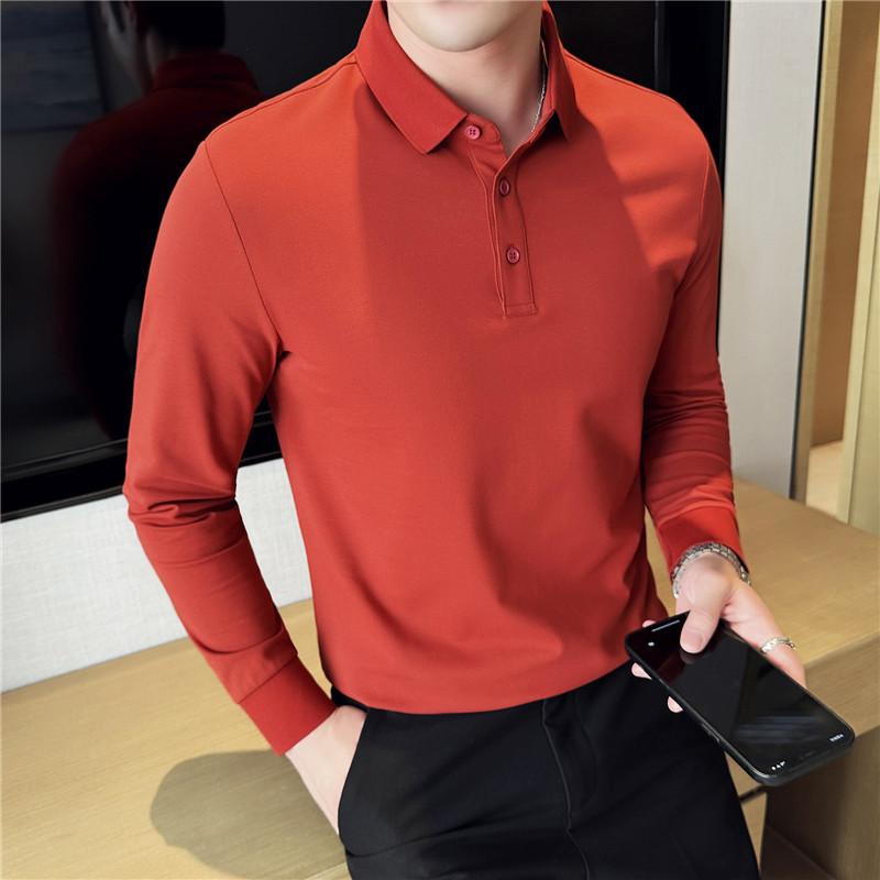 Spring Autumn New Long-Sleeved Men's Polo Shirt Lapel T-Shirt Korean Mens Collared Men Soild Color T-Shirt Bottoming Shirt
