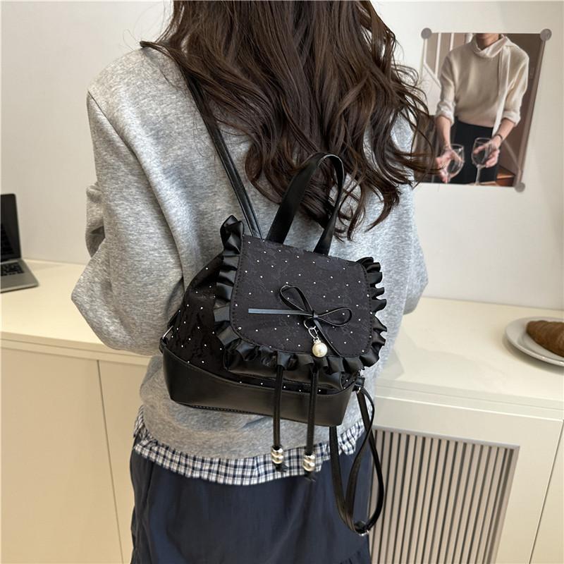 Fashion Girl Pu Small Handbag With Lace Trim For Daily Casual Use