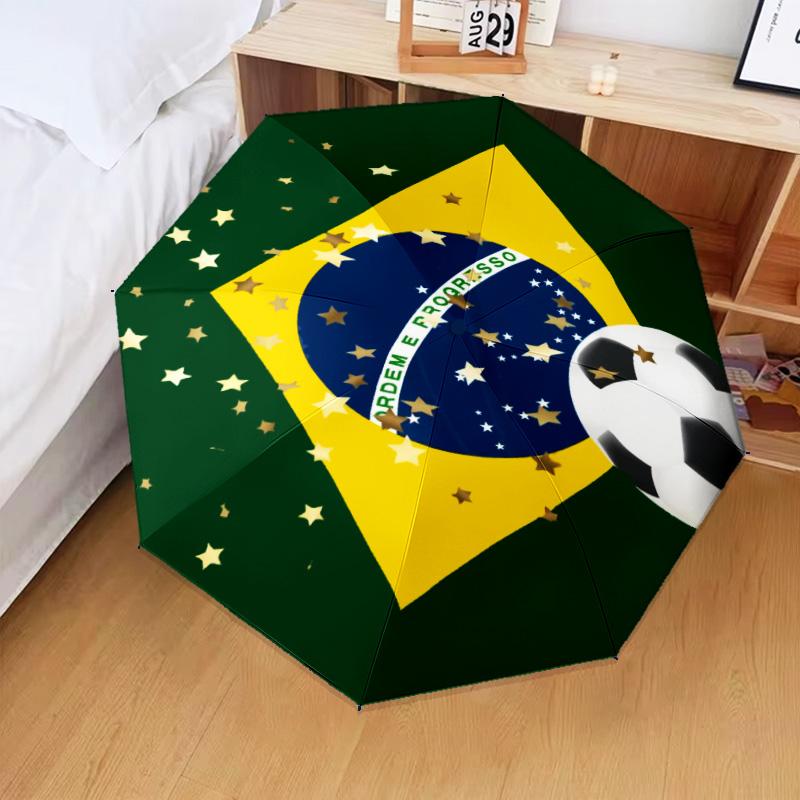 1 Stück Brasilien Kunstwerk Bedruckter Regenschirm Faltbarer Regenschirm, Automatischer Regenschirm 8-Rippen für Reisen, Camping Fan Geschenke Weihnachtsgeschenke