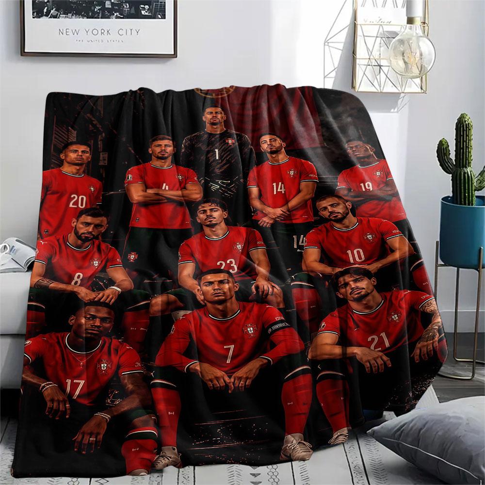 1PC Portugal National Football Logo Patterned Flannel Blanket Suitable For All Seasons for Home Decor Warmth and Comfort Gifts Holiday Present
