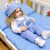 NPK 50cm Reborn Baby Girl Doll Full Body Silicone Golden Curls Blue Knit Outfit