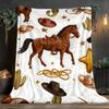 Western Cowboy Horse Star Cactus Pattern Blanket Rustic Decor Country Style Throw Blanket Soft Fleece Blanket Living Room Gift