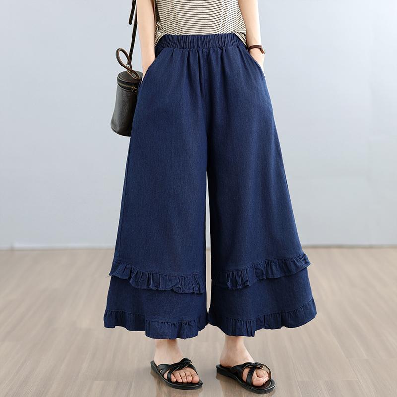

plus size Vintage high waist casual loose Women summer jeans denim wide leg Pants XL
