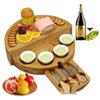 Bamboo & Wood Cheese Cutting Board Set with Drawer: Round Pizza Board & Bread Pastry Plate