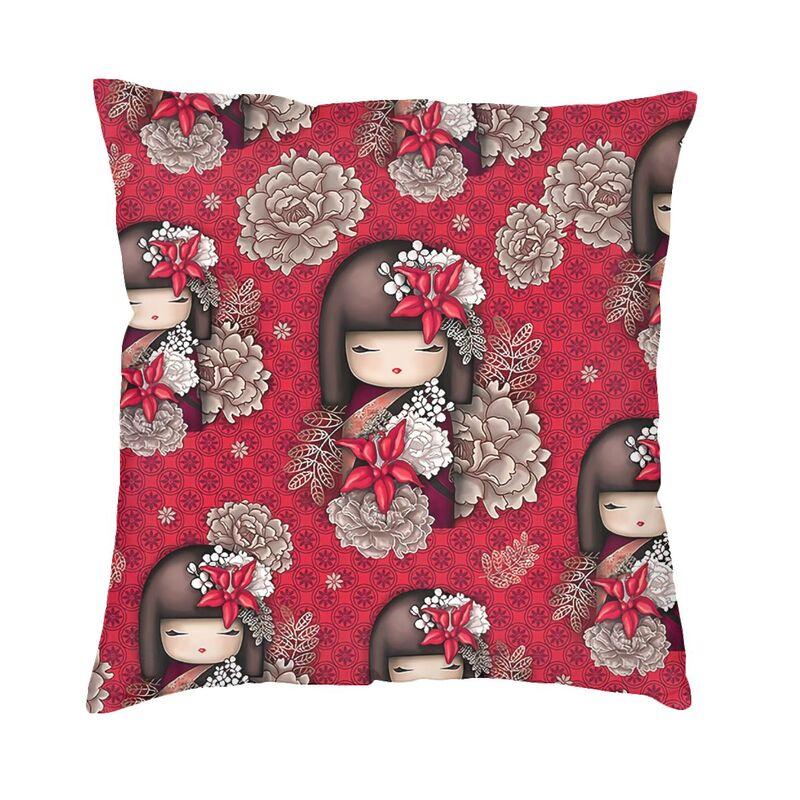 Custom Japanese Girl Sakura Kokeshi Doll Square Throw Pillow Cover Home Decorative 3D Double Side Printing Cushion Cover Room