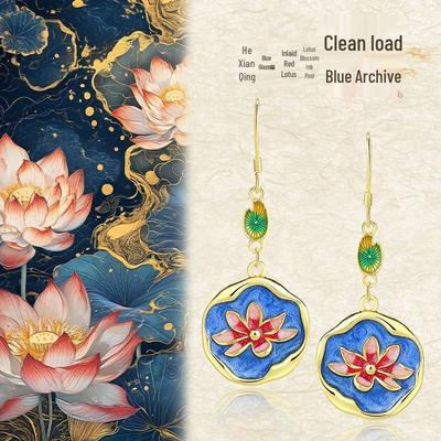 Elegante Seerose Emaille Ohrstecker: Retro 925er Sterlingsilbernadel im chinesischen Stil