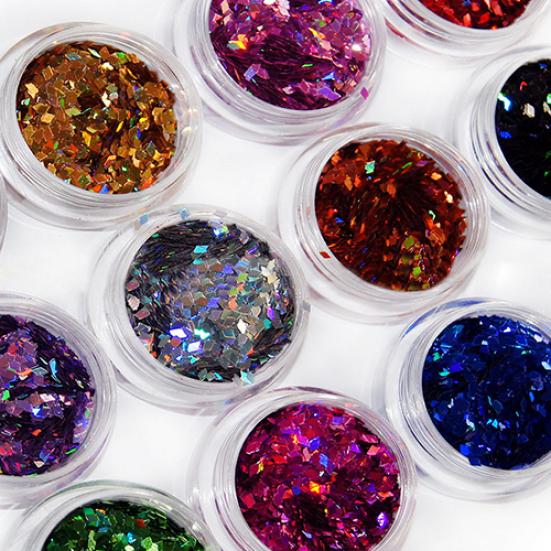 12 barev Nail Art 3D kosočtverec Třpytivý tvar Flitry Pudr Nehty Tip Dekorace