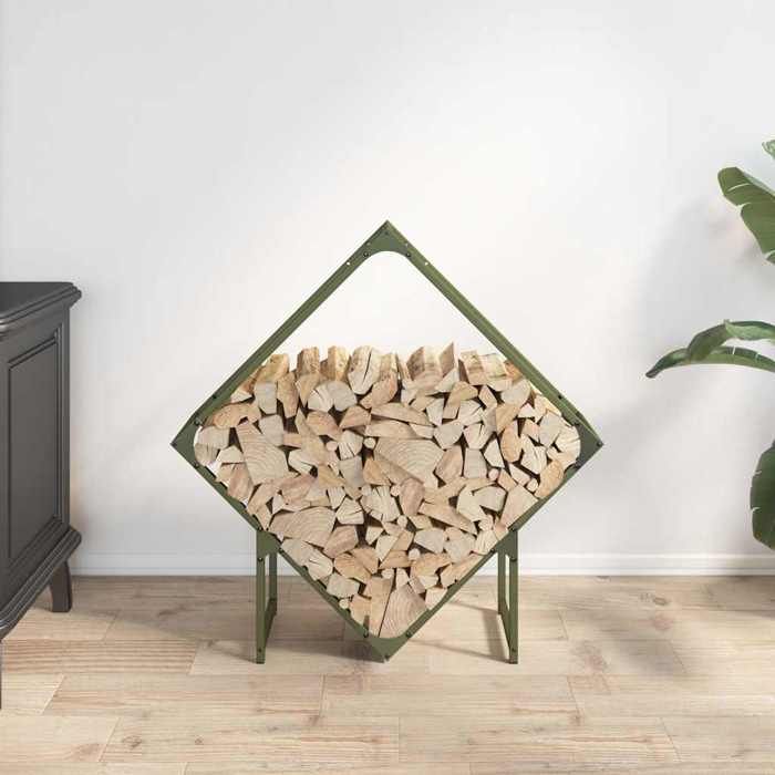 VidaXL Firewood Rack Olive Green 80x25x80 Cm, Fireplace Log Holder, Log Holder, Log Rack 864286