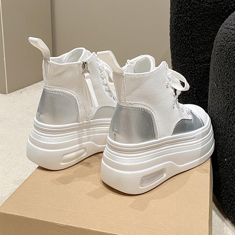 Mode Aphixta 8cm Plateau Stiefeletten Höhenerhöhende Sneaker Damenschuhe Plateau Klobige Sohle Schnürstiefel Dicke Sohle Schuhe