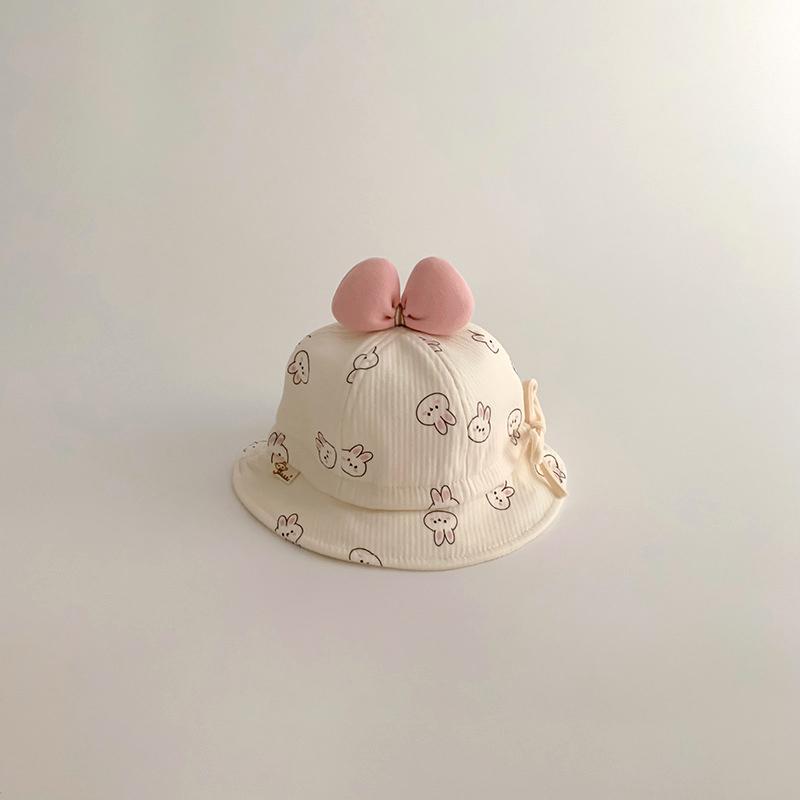 

Cute Bow Baby Fisherman Hat Bear Ear Infant Panama Basin Cap Cartoon Print Kids Dome Bucket Hats 2-16M Kids Thin Cotton Visors