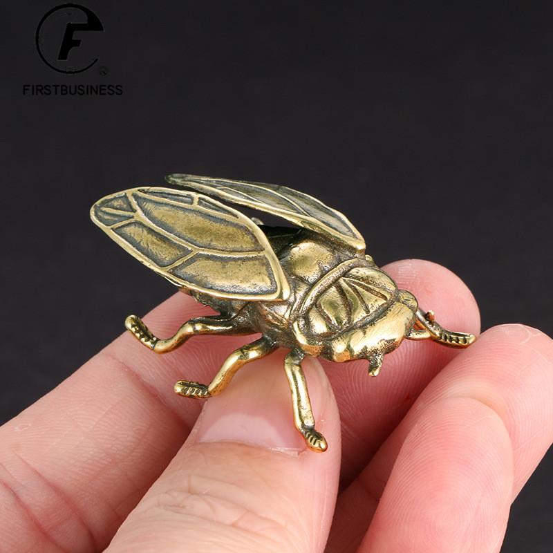 Retro Small Animal Statue Metal Brass Insect Cicada Figurine Miniature Desktop Ornament Study Table Decoration Craft Accessories