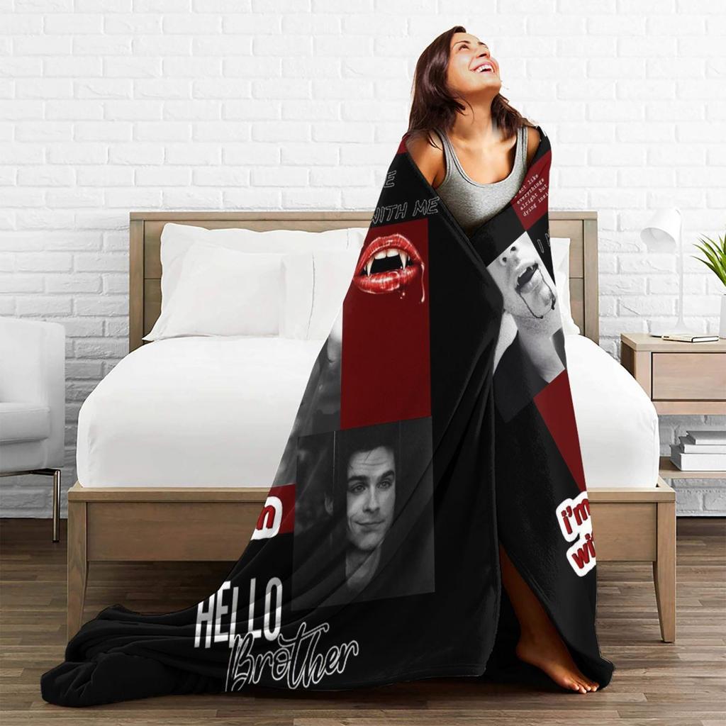Damon Salvatore The Vampire Diaries Blankets Soft Warm Flannel Throw Blanket Bedspread for Living room Picnic Travel Home Couch