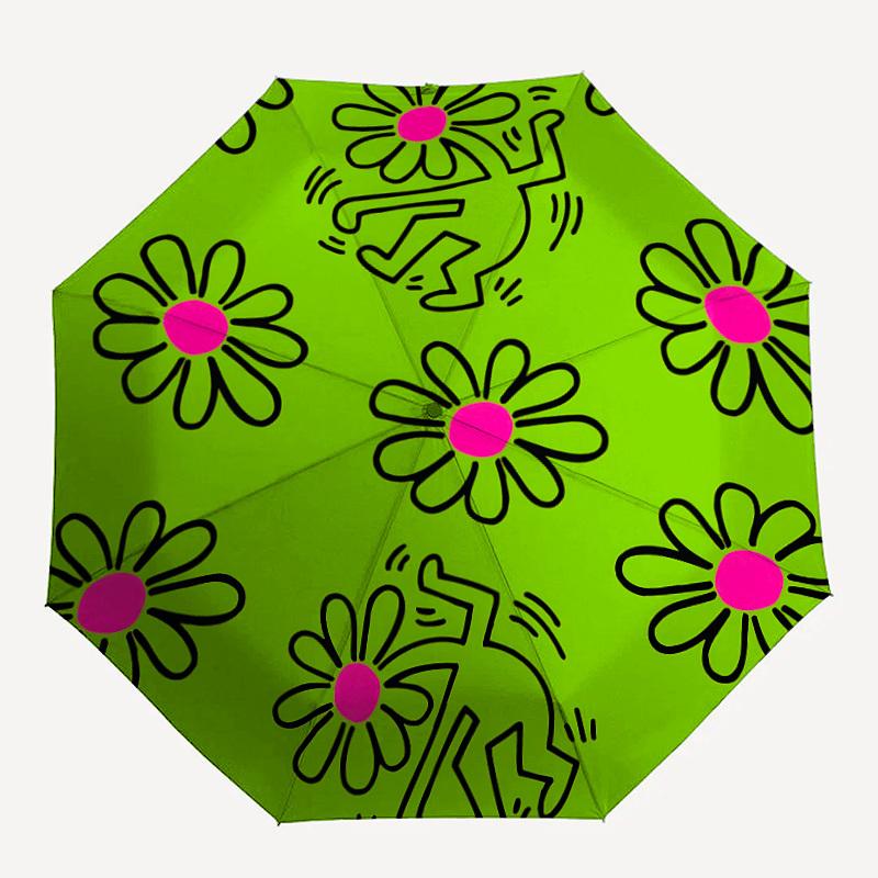 1pc Flower Pattern Automatic Folding Umbrella, Portable & Foldable Design with 8 Ribs, Casual Outdoor Accessory yy250805116