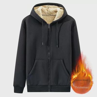 Men's Large-Size Hooded Lambskin Zipper Sweater - Warm Korean-Style Cardigan for Autumn and Winter