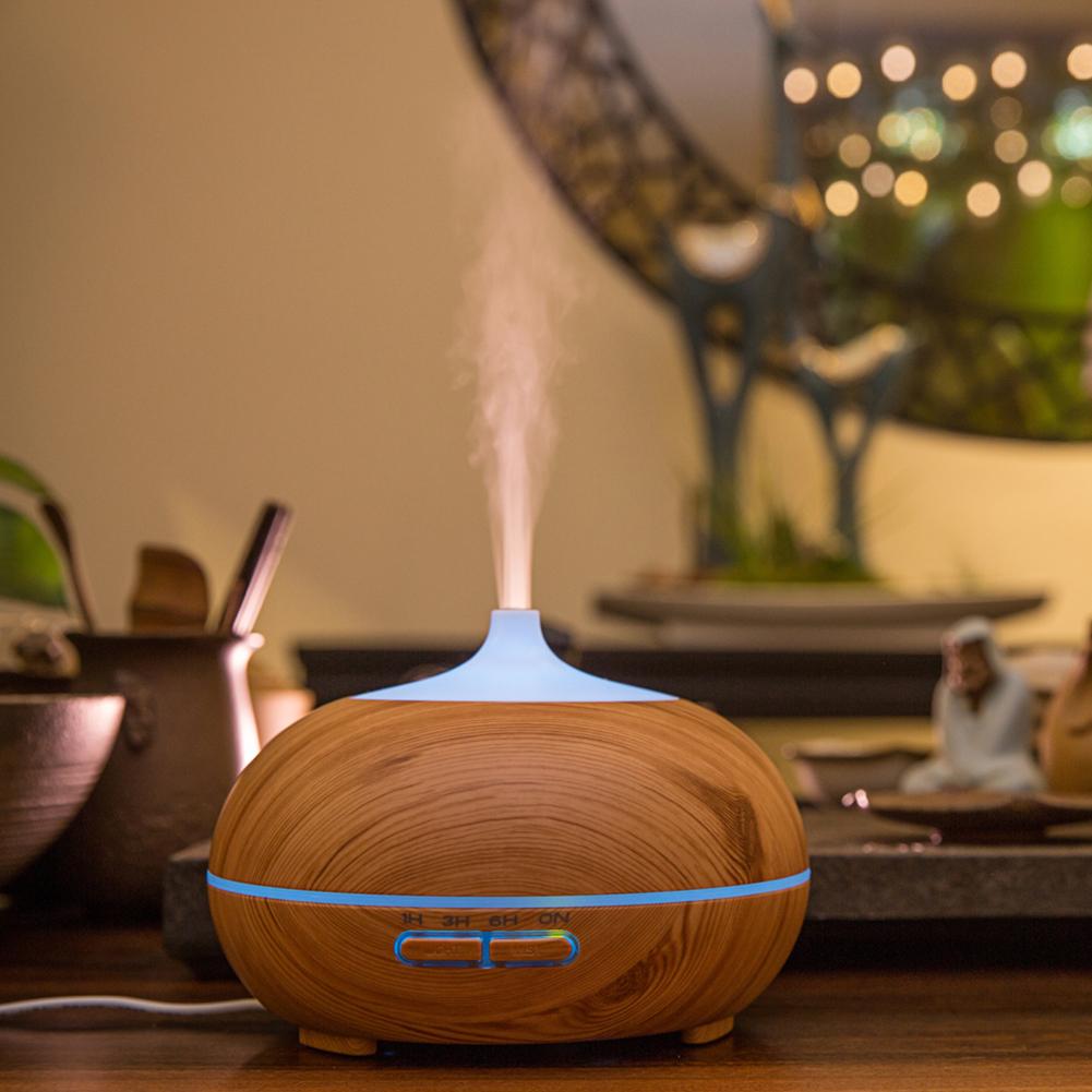 300ML 7Colors Change Wood Grain Aroma Air Humidifier
