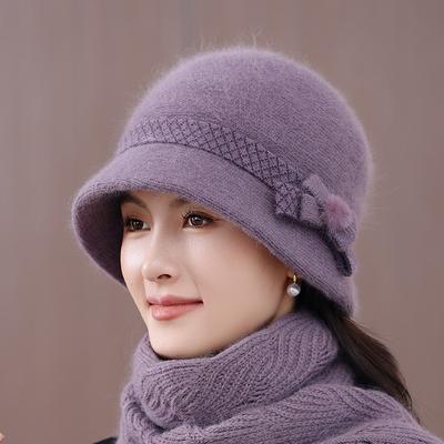 Hut für ältere Frauen Herbst und Winter Mutter Wollmütze Fleece Warm Beckenhut Gestrickter Eimerhut