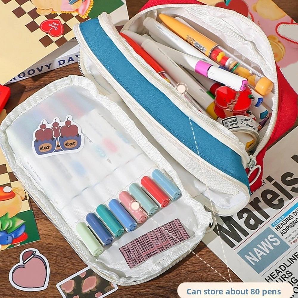 Large Capacity Stationery Storage Bag Multilayer Pen Pencil Case Dopamine Pencil Bag  Gilrs Boys
