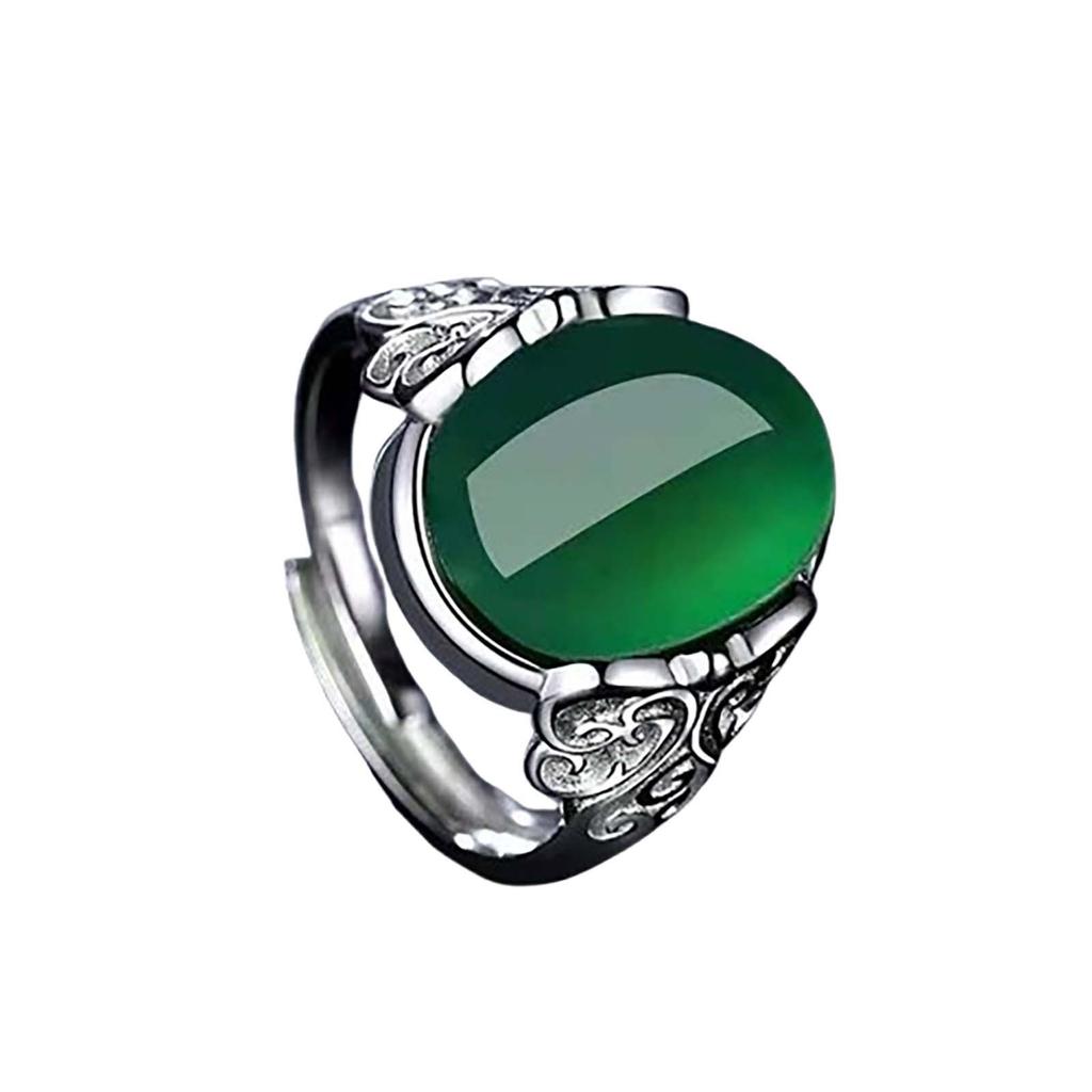 Bague ouverte ancienne en agate verte, calcédoine, bague réglable en forme de papillon creux pour femme