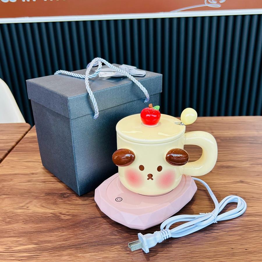 Cute Pig Constant Temperature Heating Cup Gift Box with Mug Birthday Gift for Girls Practical Gift for Best Friend Creative Cup