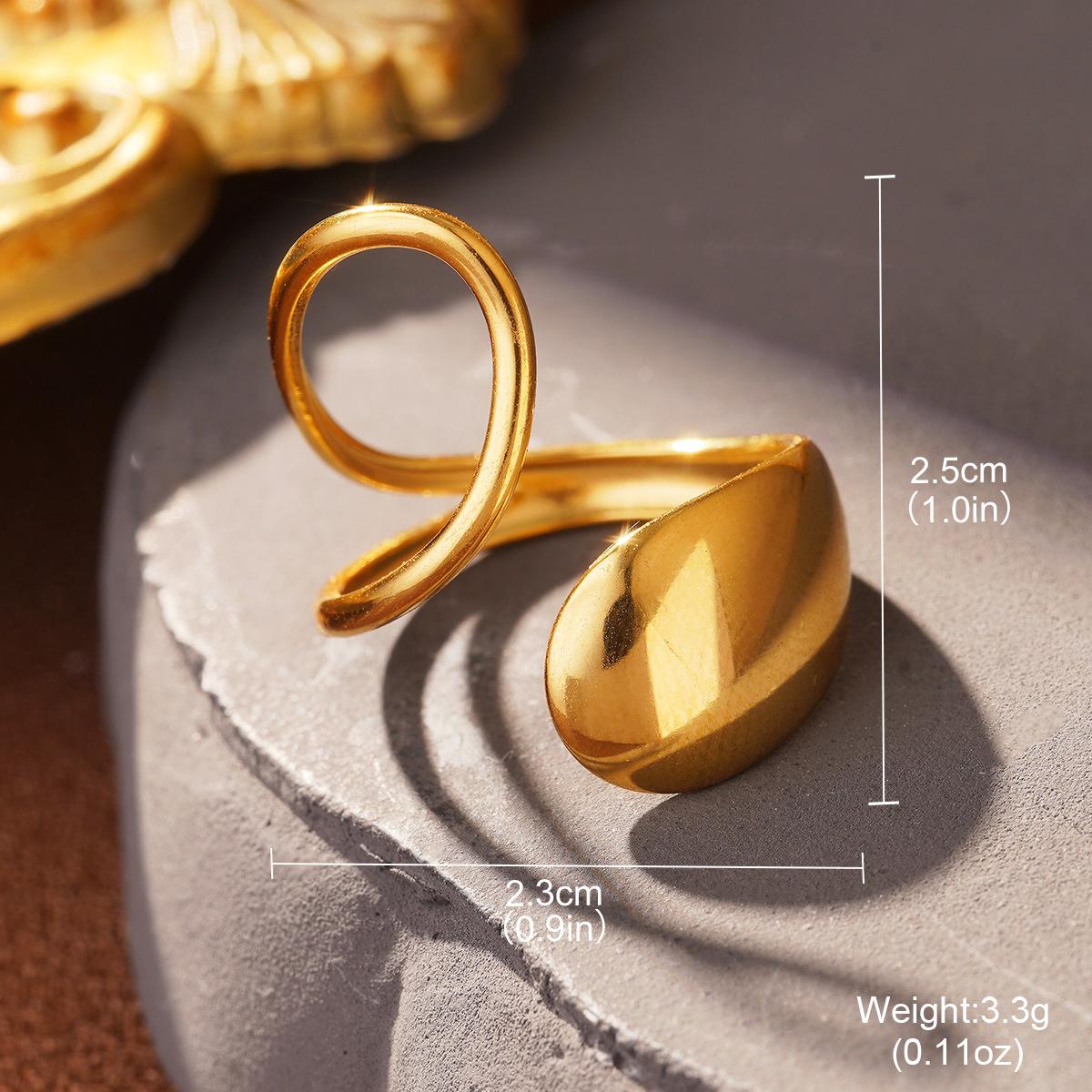 

European and American titanium steel fashionable versatile stainless steel leaf oval line niche light luxury opening adjustable ring