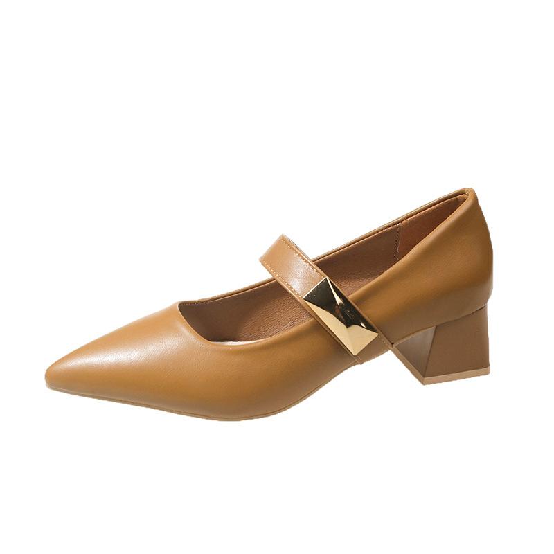 Single shoes women's spring and autumn new temperament Mary Jane shoes pointed thick heel medium heel women's shoes