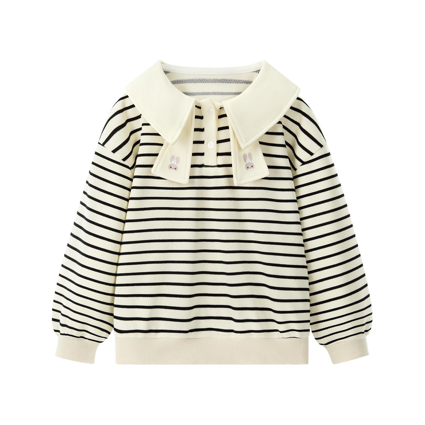 

Judy Girls Autumn 2025 Striped Long-Sleeve Turn-Down Collar Sweatshirt for Kids 150 cm