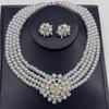 2Pcs/Set Imitation Pearl Jewelry Set Flower Charm Adjustable Retro Style Extension Chain Necklace Stud Earrings Set