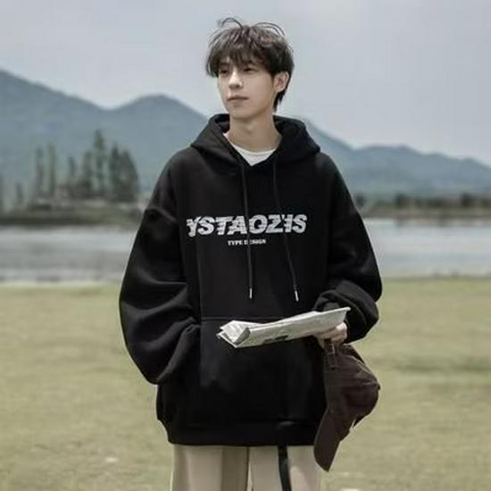 Men's Autumn/Winter Loose-Fit Fleece Hoodie: Hong Kong-Style, Japanese-Trendy, Korean-Influenced Pullover