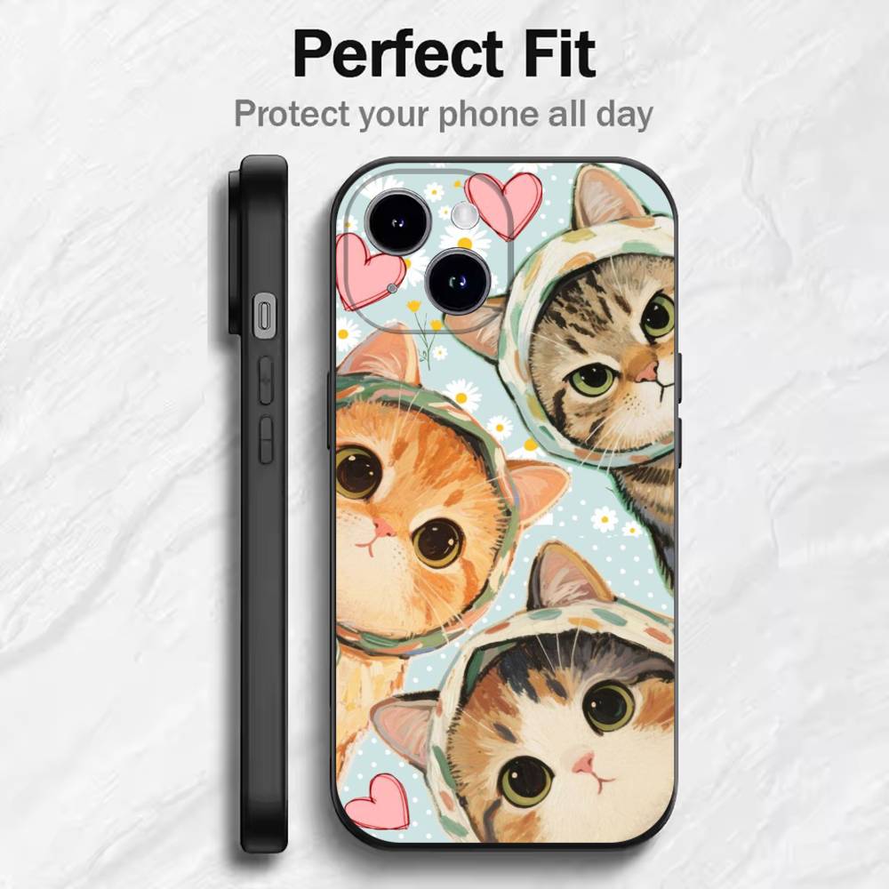 Colorful Cat Design Phone Case For 17 16 15 14 13 12 11 Mini XS XR X 6S 6 Pro Max Plus Black Soft Cover
